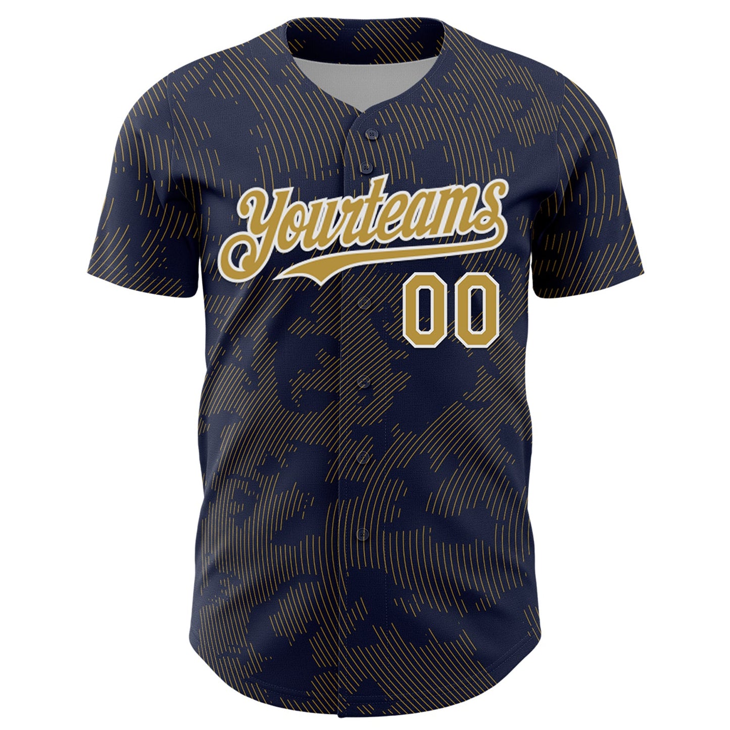Custom Navy Old Gold-White Curve Lines Authentic Baseball Jersey view 2