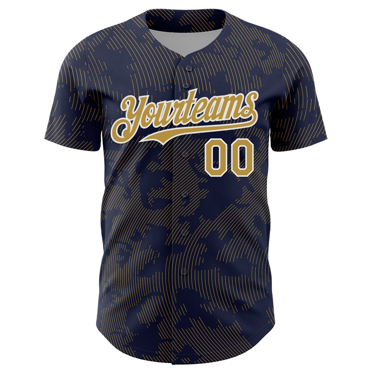 Custom Navy Old Gold-White Curve Lines Authentic Baseball Jersey view 2