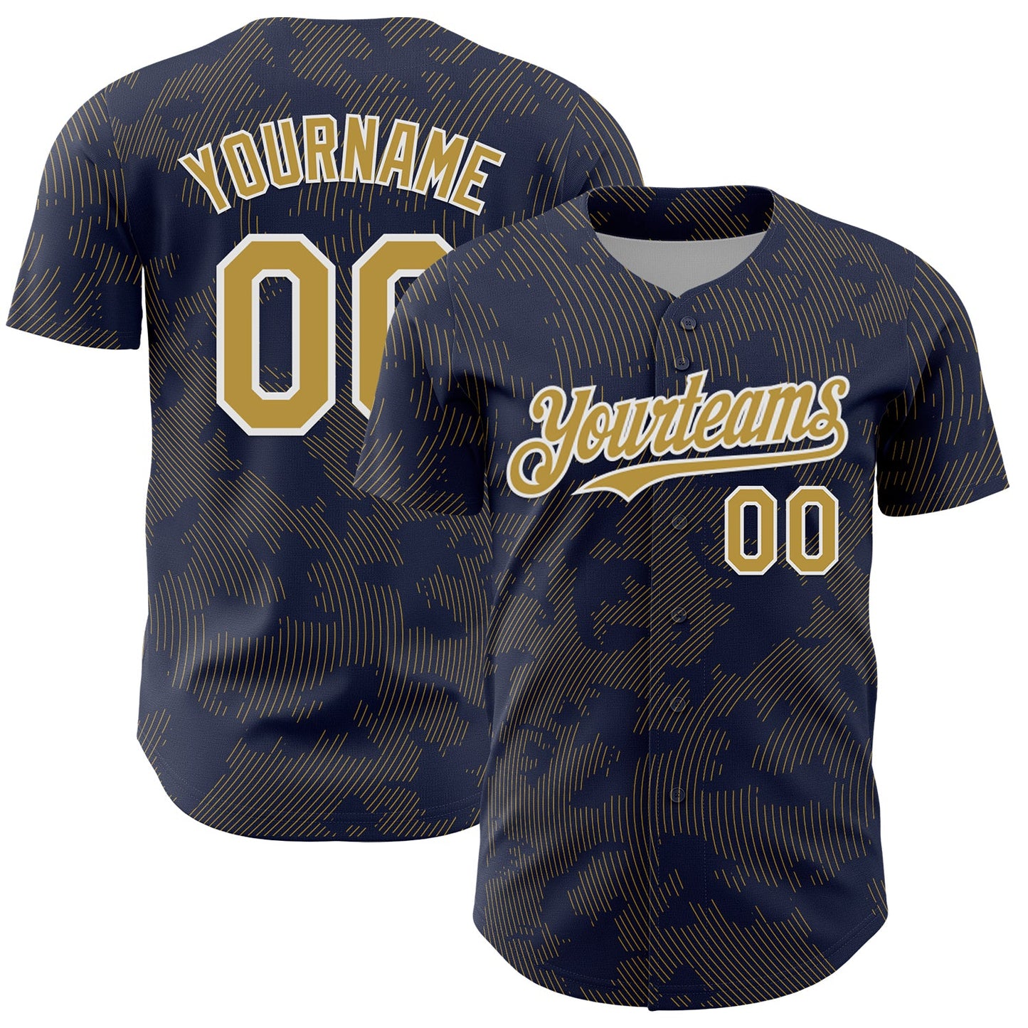 Custom Navy Old Gold-White Curve Lines Authentic Baseball Jersey - Main View