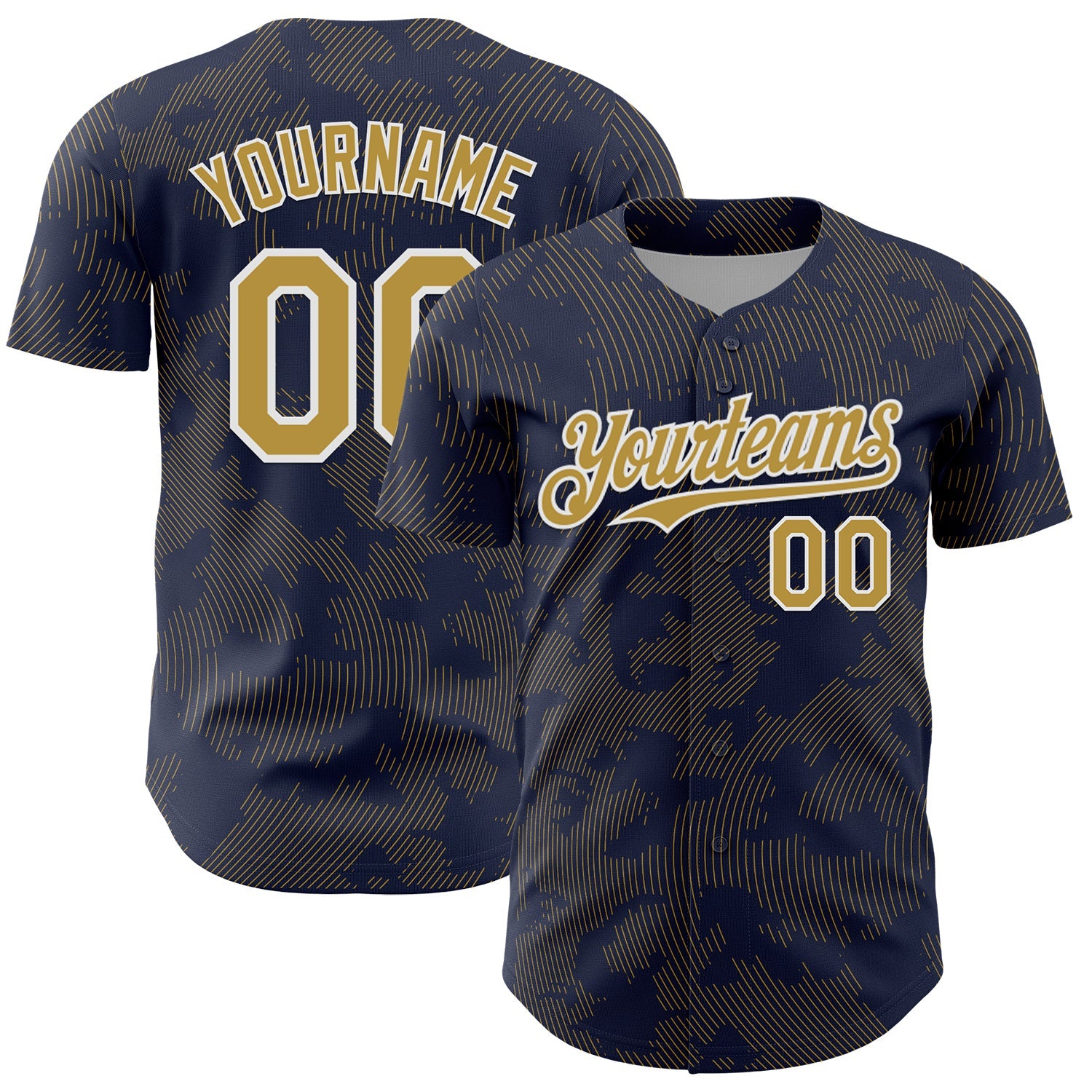 Custom Navy Old Gold-White Curve Lines Authentic Baseball Jersey - Main View