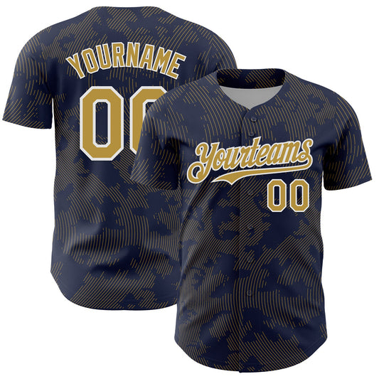 Custom Navy Old Gold-White Curve Lines Authentic Baseball Jersey - Main View