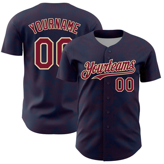 Custom Navy Crimson-Cream Curve Lines Authentic Baseball Jersey - Main View