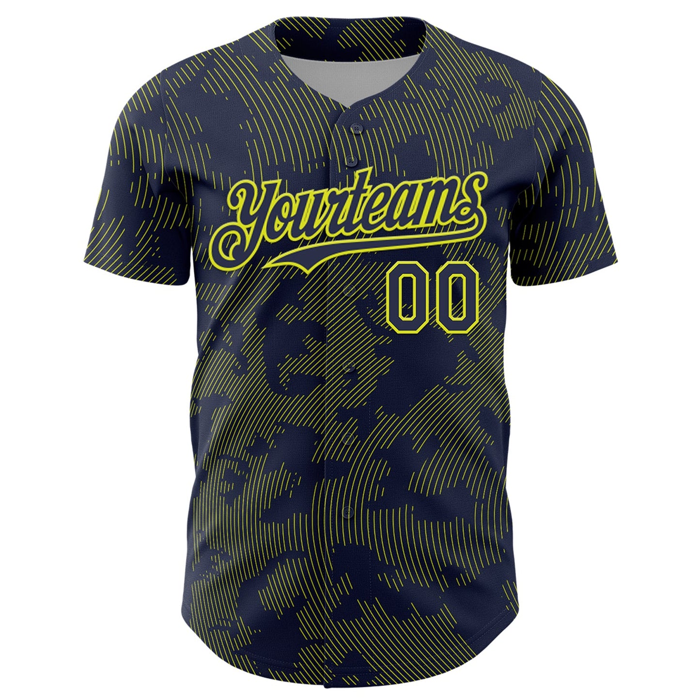 Custom Navy Neon Yellow Curve Lines Authentic Baseball Jersey view 2
