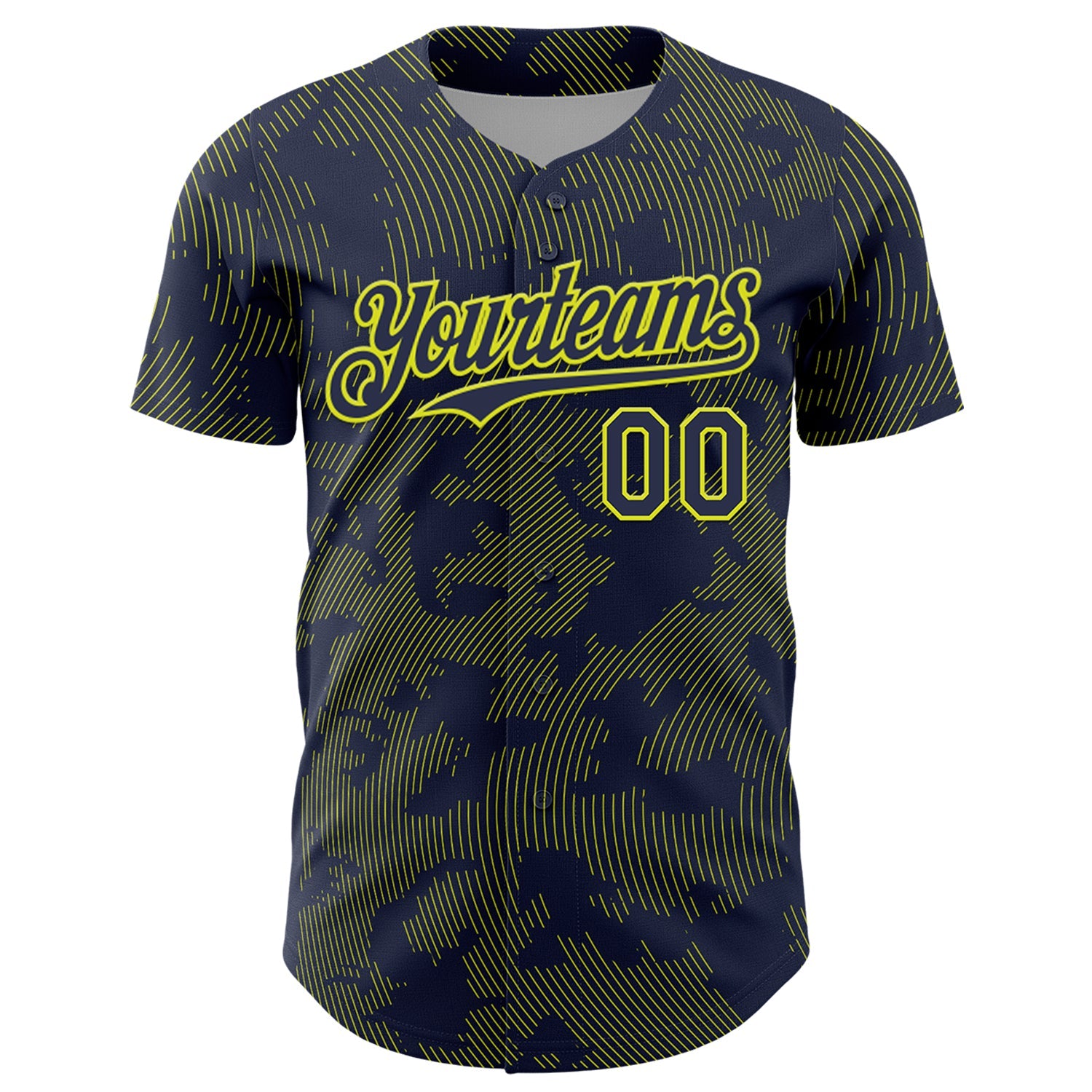 Custom Navy Neon Yellow Curve Lines Authentic Baseball Jersey view 2