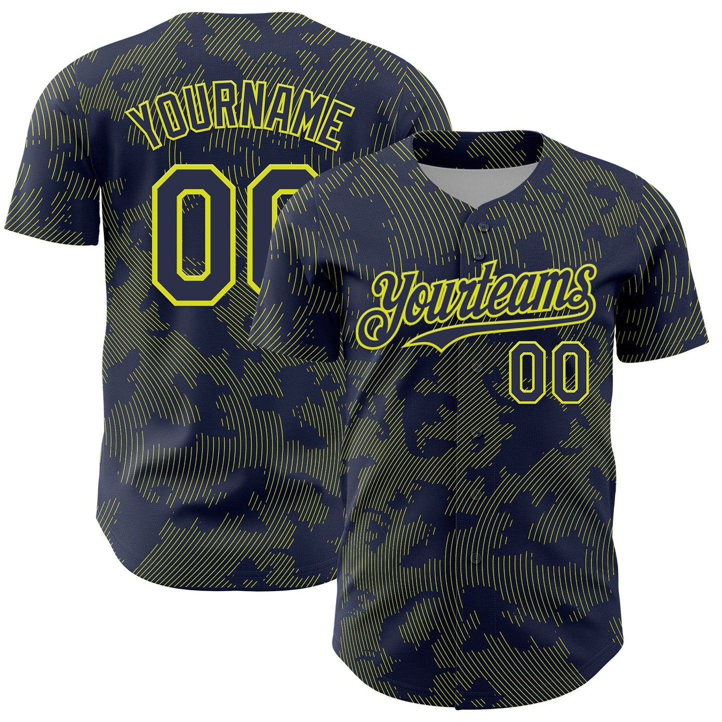 Custom Navy Neon Yellow Curve Lines Authentic Baseball Jersey - Main View