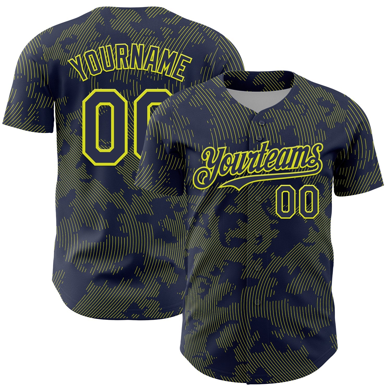Custom Navy Neon Yellow Curve Lines Authentic Baseball Jersey - Main View