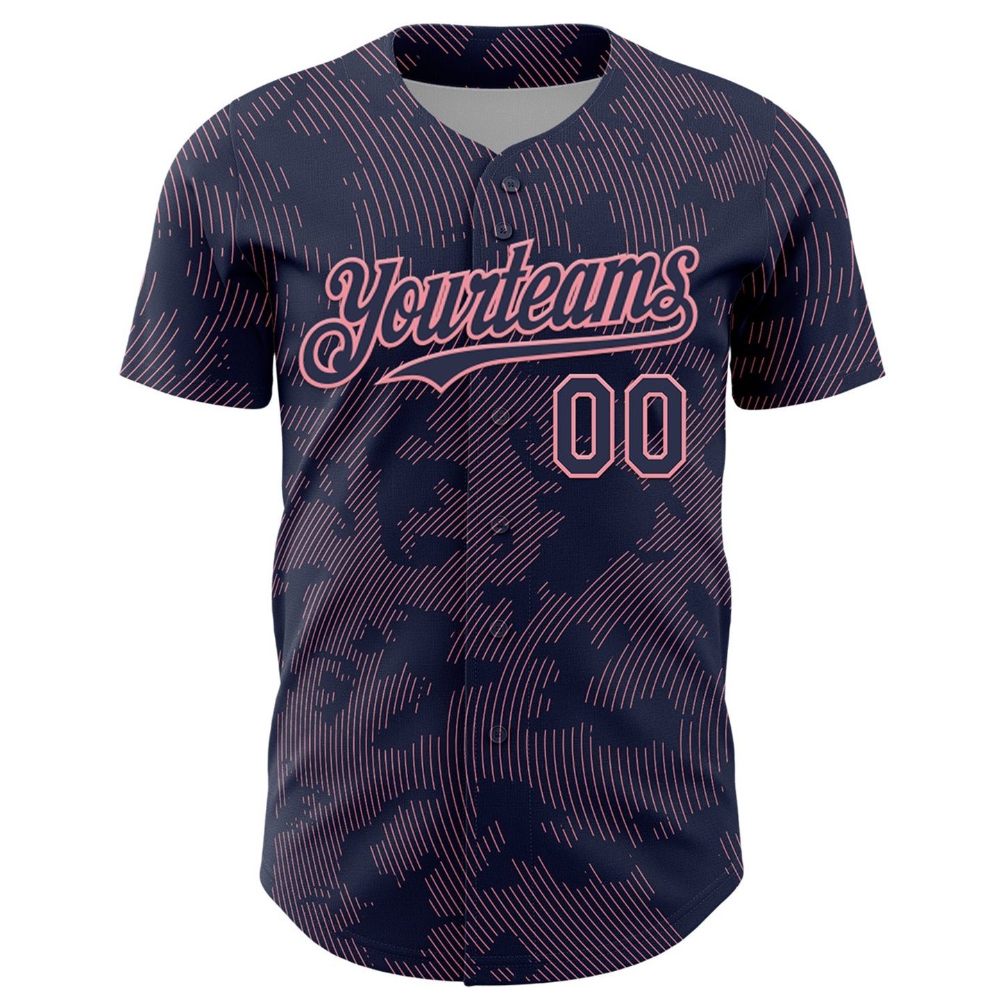 Custom Navy Medium Pink Curve Lines Authentic Baseball Jersey view 2