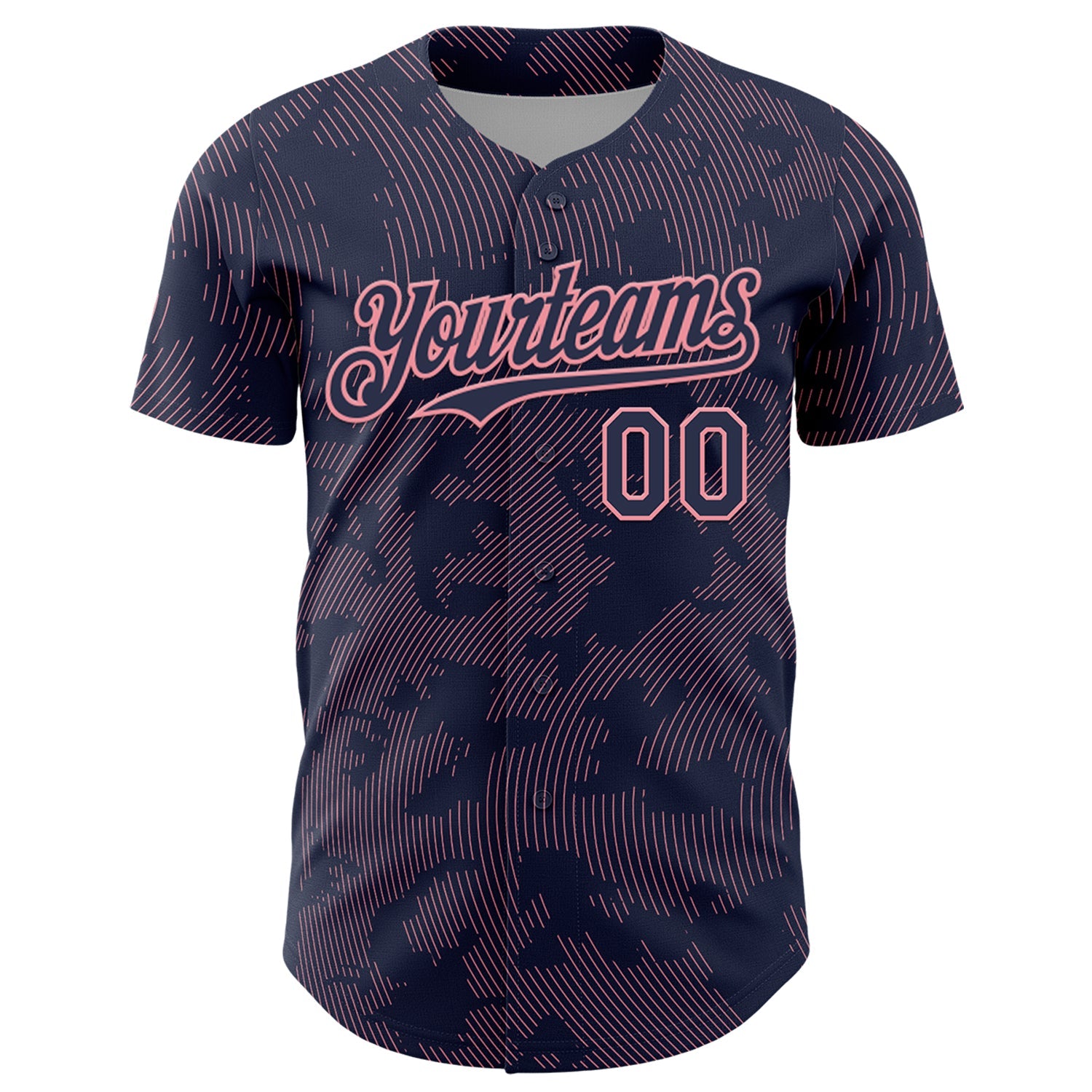 Custom Navy Medium Pink Curve Lines Authentic Baseball Jersey view 2