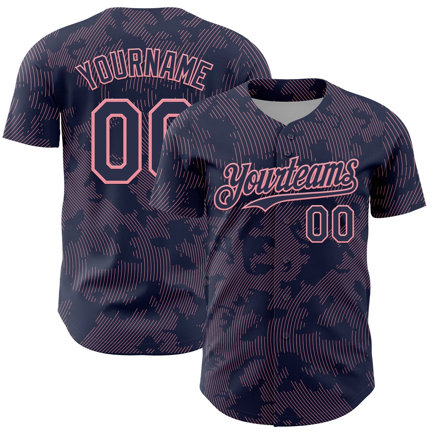 Custom Navy Medium Pink Curve Lines Authentic Baseball Jersey - Main View