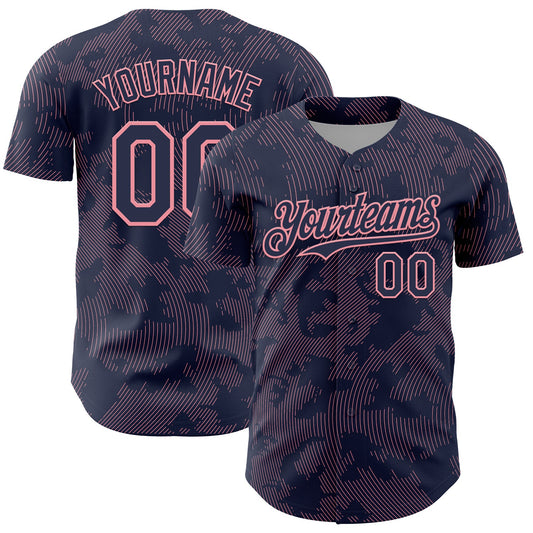 Custom Navy Medium Pink Curve Lines Authentic Baseball Jersey - Main View