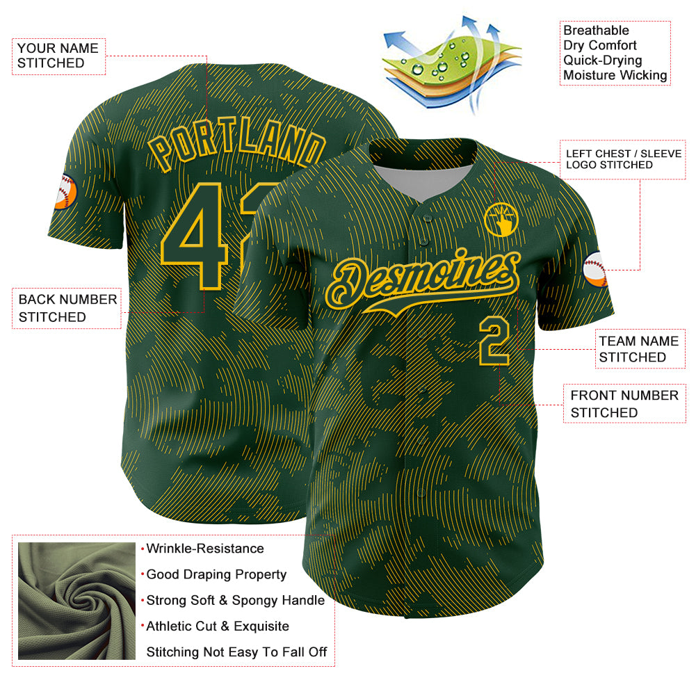 Custom Green Yellow Curve Lines Authentic Baseball Jersey view 3
