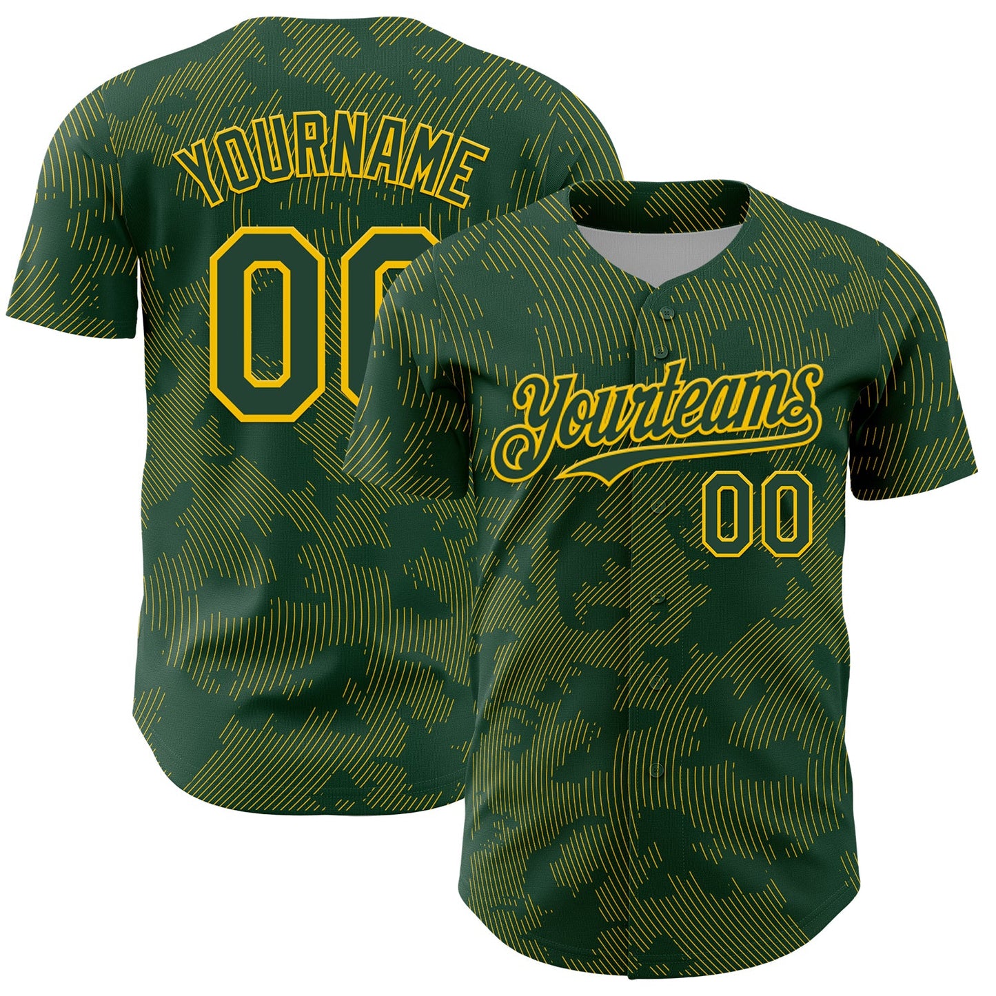 Custom Green Yellow Curve Lines Authentic Baseball Jersey - Main View
