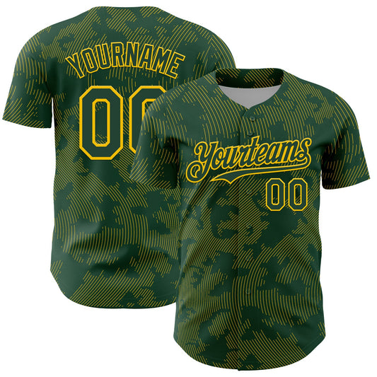 Custom Green Yellow Curve Lines Authentic Baseball Jersey - Main View