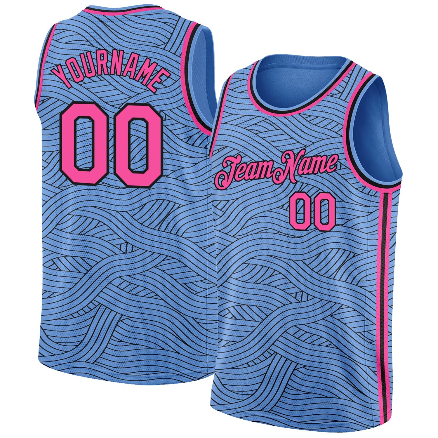 Custom Light Blue Pink-Black Authentic City Edition Basketball Jersey - Main View