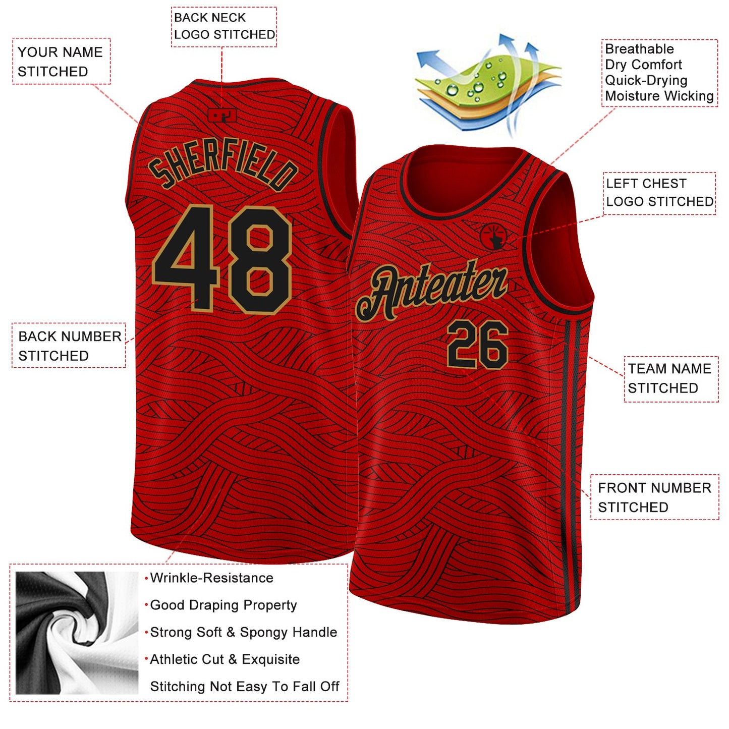 Custom Red Black-Old Gold Authentic City Edition Basketball Jersey view 2