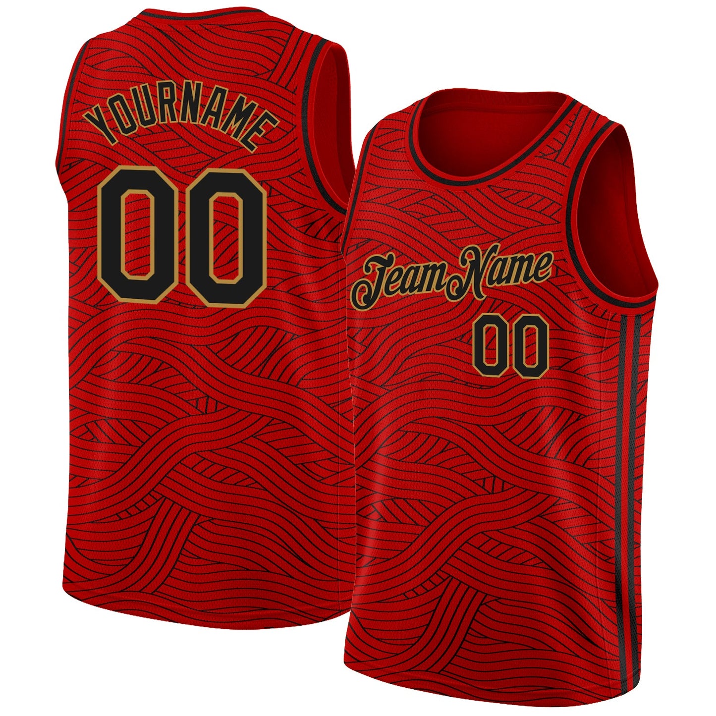 Custom Red Black-Old Gold Authentic City Edition Basketball Jersey - Main View