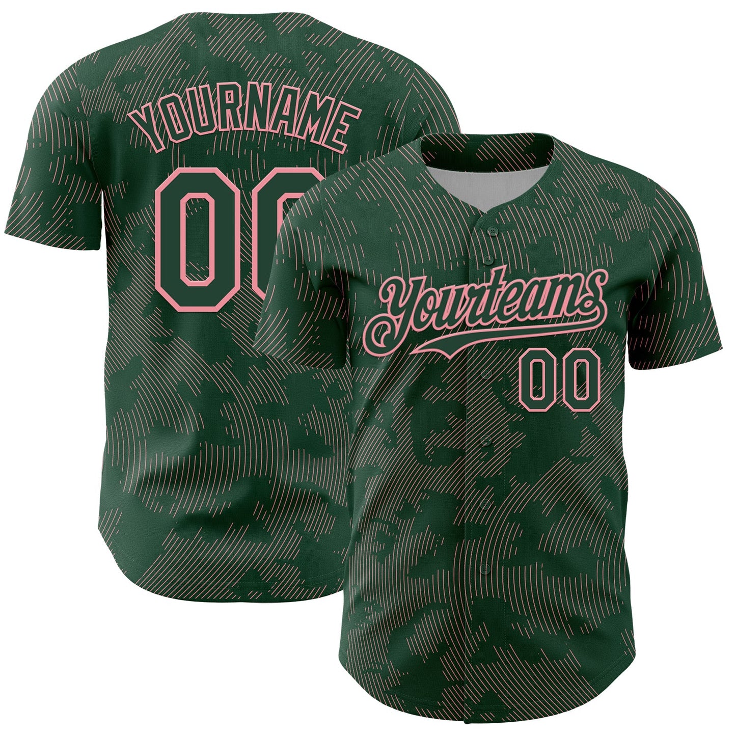 Custom Green Medium Pink Curve Lines Authentic Baseball Jersey - Main View