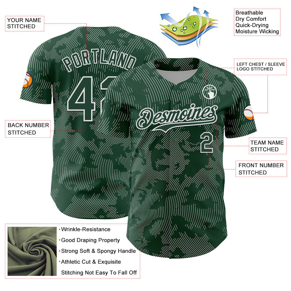 Custom Green White Curve Lines Authentic Baseball Jersey view 3