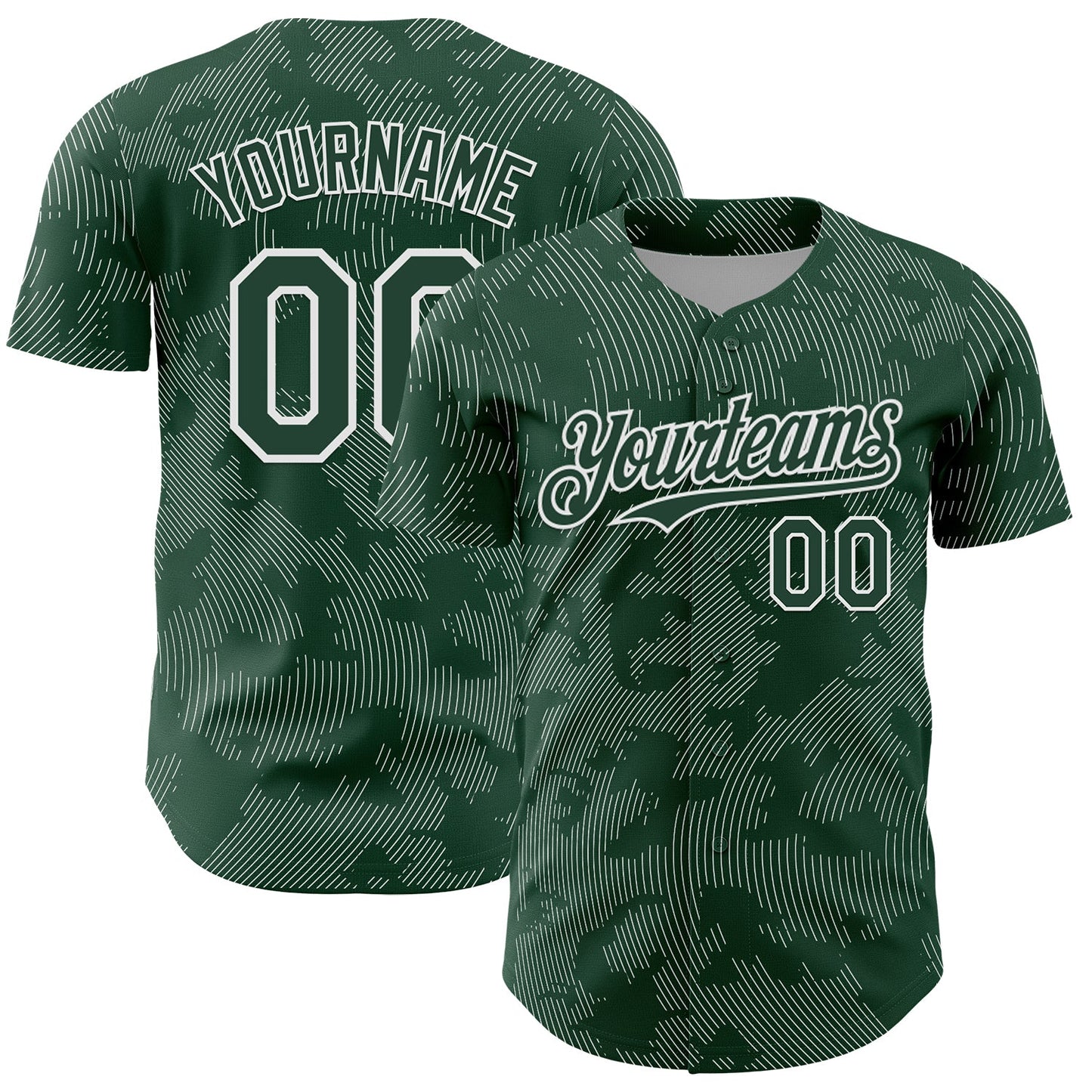 Custom Green White Curve Lines Authentic Baseball Jersey - Main View