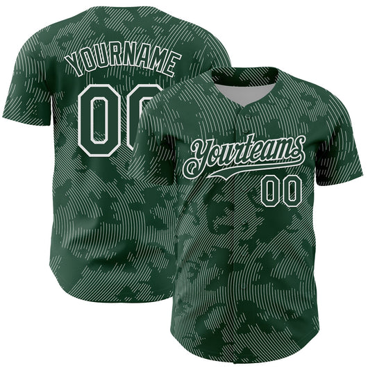 Custom Green White Curve Lines Authentic Baseball Jersey - Main View