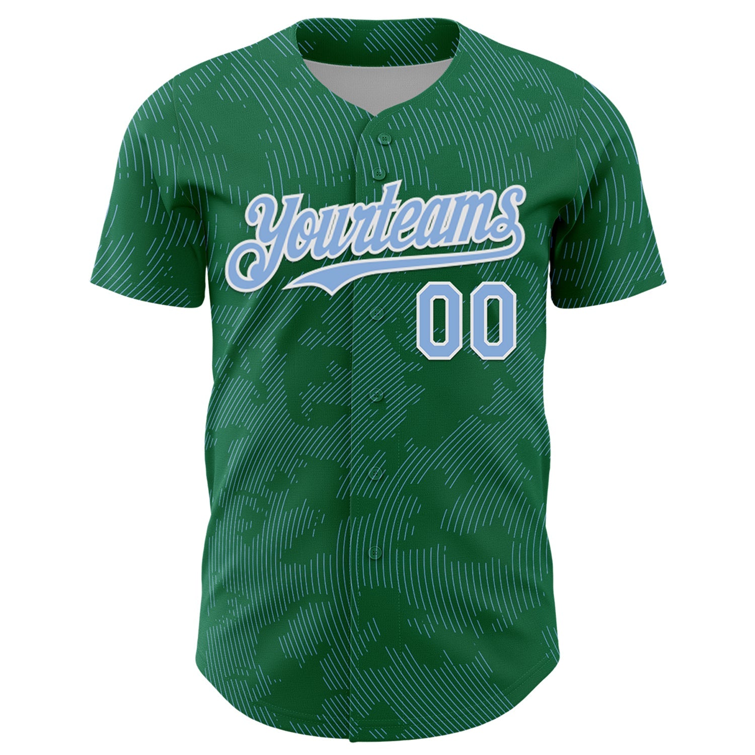 Custom Kelly Green Light Blue-White Curve Lines Authentic Baseball Jersey view 2