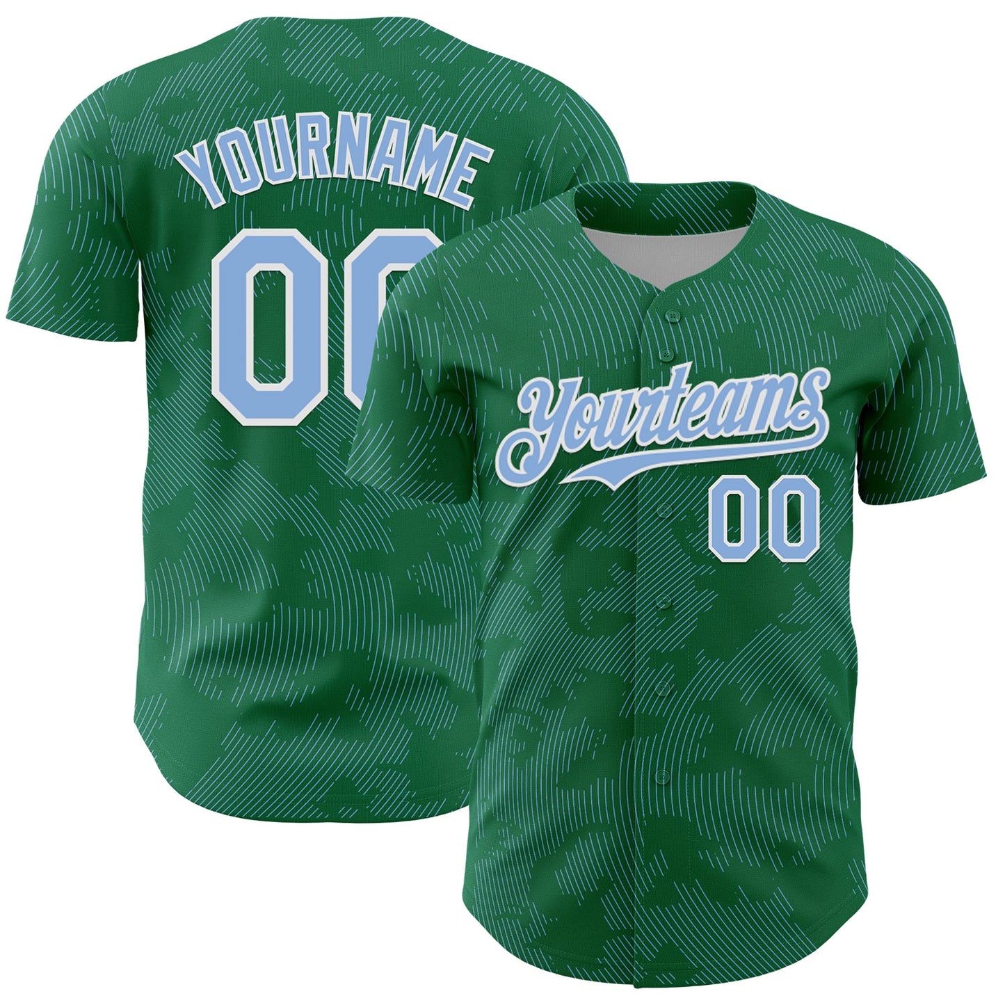 Custom Kelly Green Light Blue-White Curve Lines Authentic Baseball Jersey - Main View