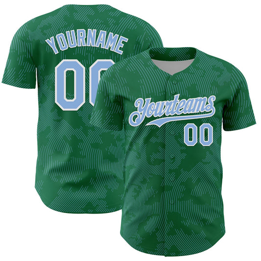 Custom Kelly Green Light Blue-White Curve Lines Authentic Baseball Jersey - Main View