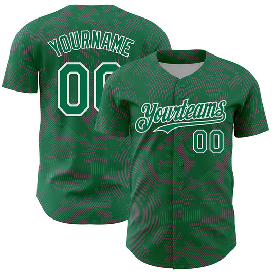 Custom Kelly Green Pink-White Curve Lines Authentic Baseball Jersey - Main View