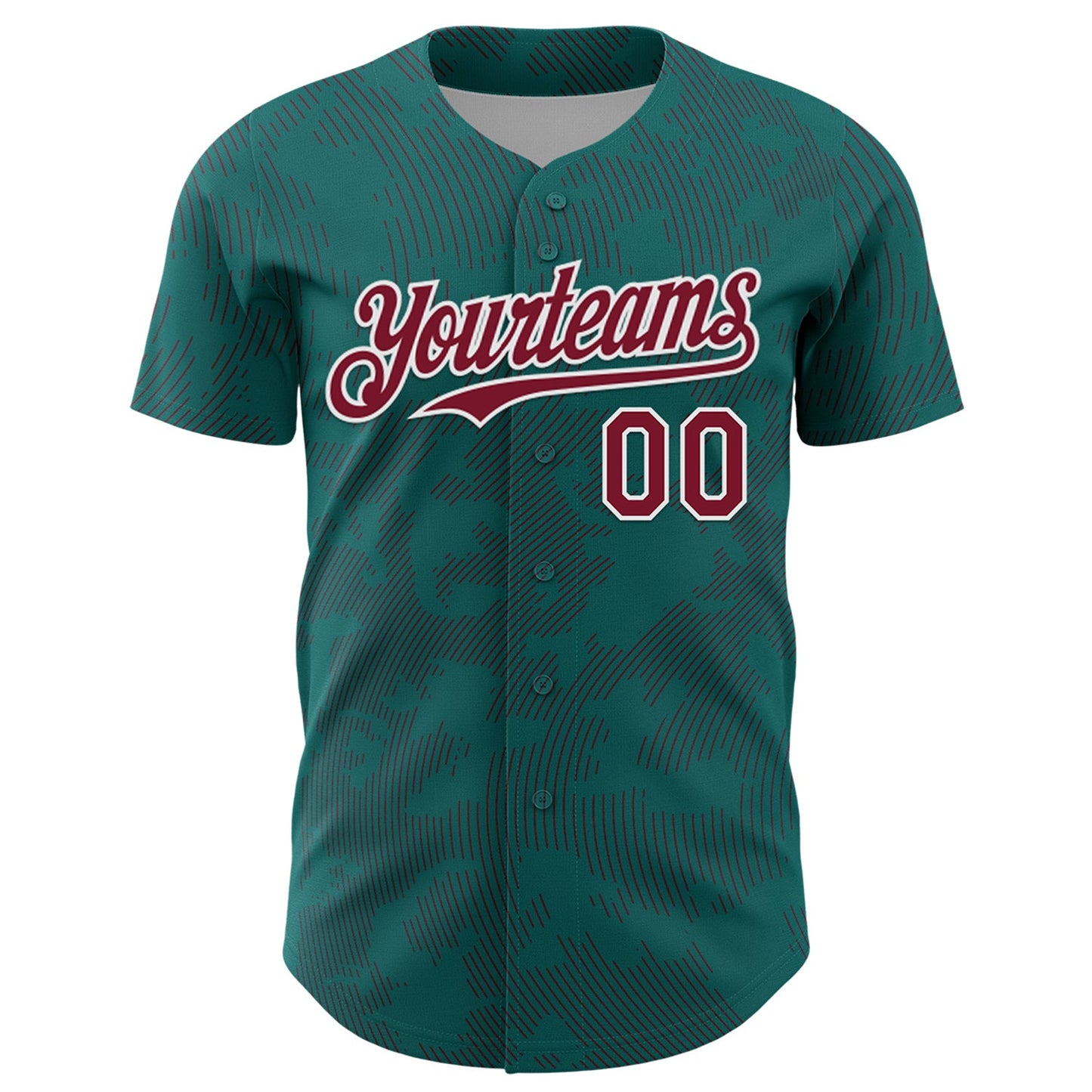 Custom Teal Crimson-White Curve Lines Authentic Baseball Jersey view 2