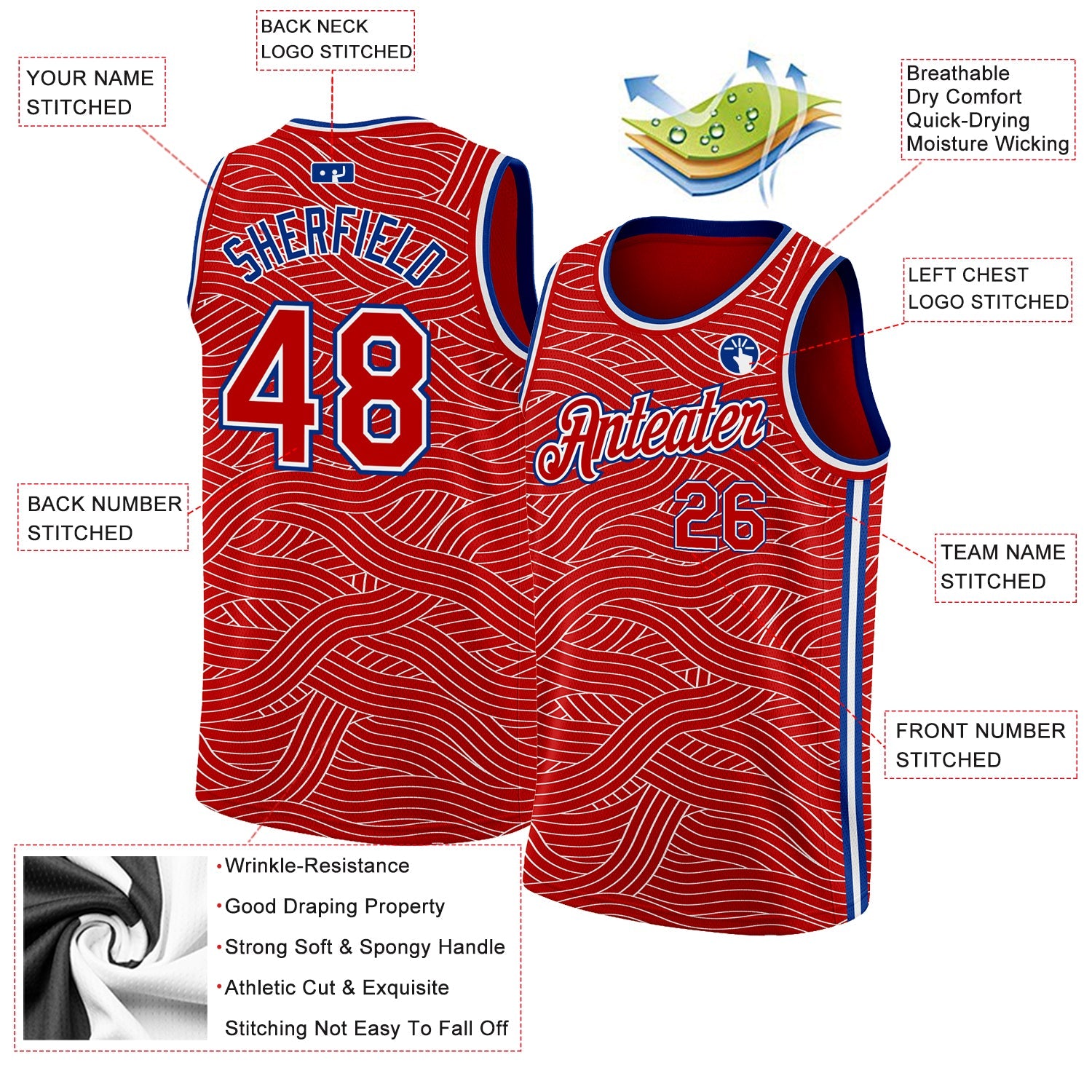 Custom Red Royal-White Authentic City Edition Basketball Jersey view 2