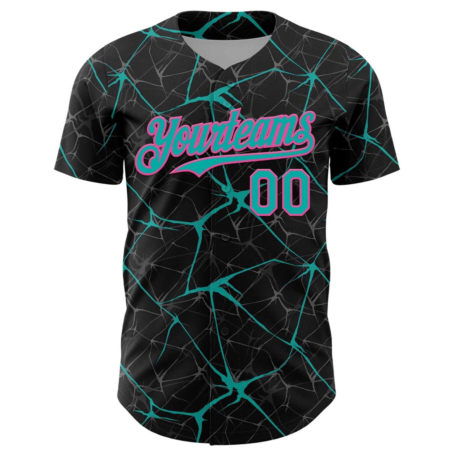 Custom Black Aqua-Pink 3D Pattern Design Abstract Network Authentic Baseball Jersey view 2