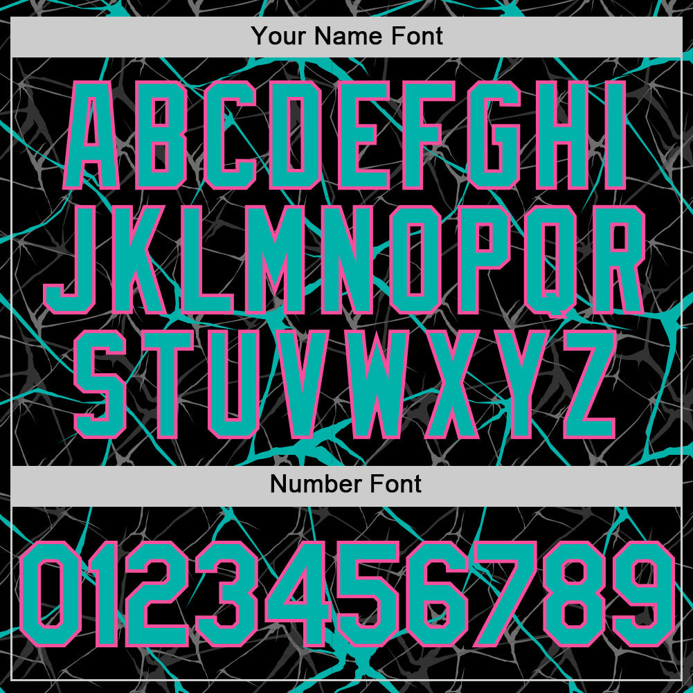 Custom Black Aqua-Pink 3D Pattern Design Abstract Network Authentic Baseball Jersey view 5