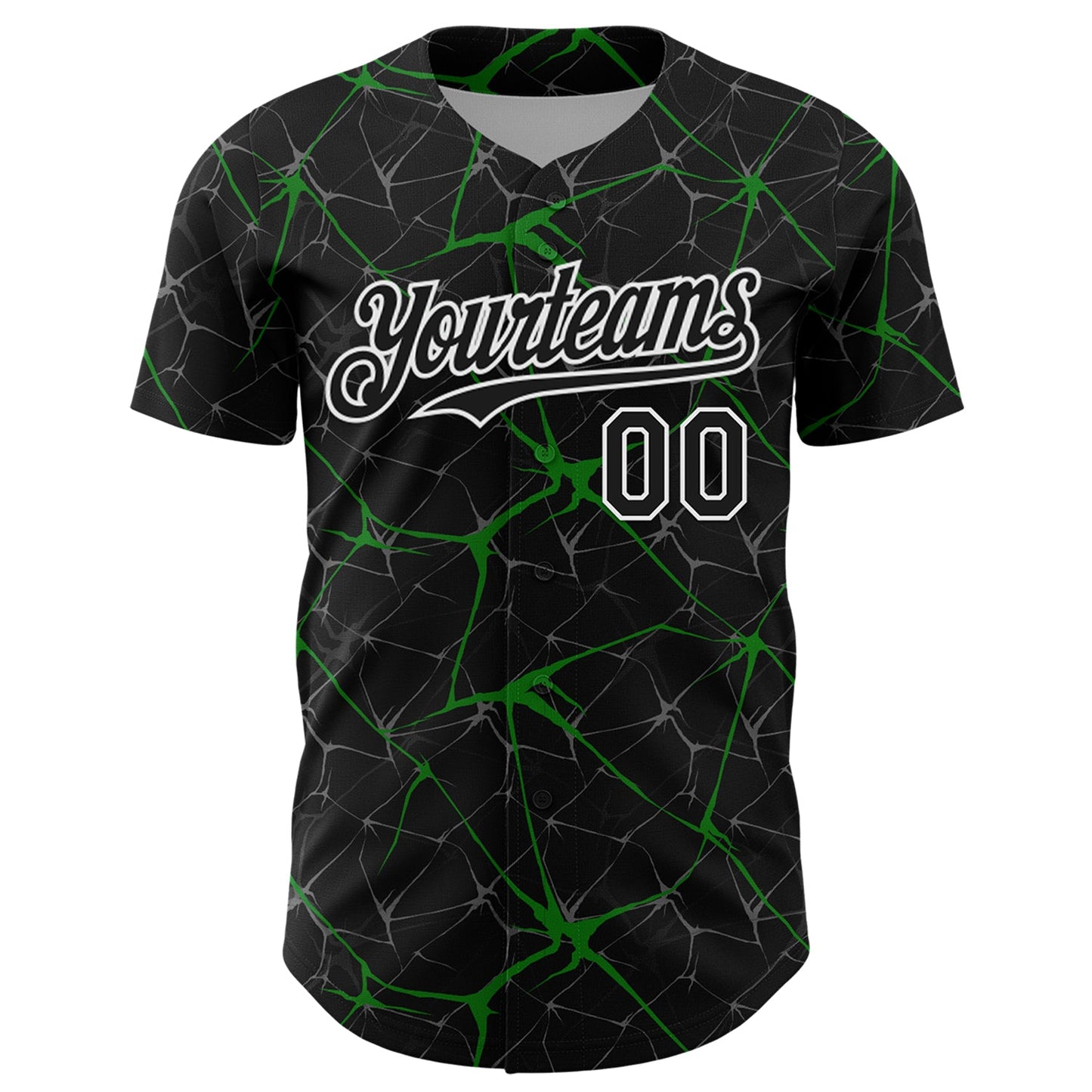 Custom Black Grass Green-White 3D Pattern Design Abstract Network Authentic Baseball Jersey view 2