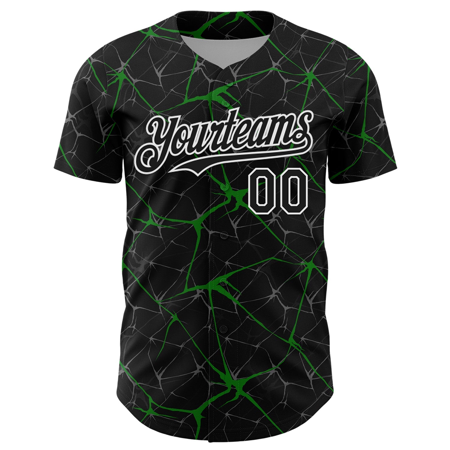 Custom Black Grass Green-White 3D Pattern Design Abstract Network Authentic Baseball Jersey view 2