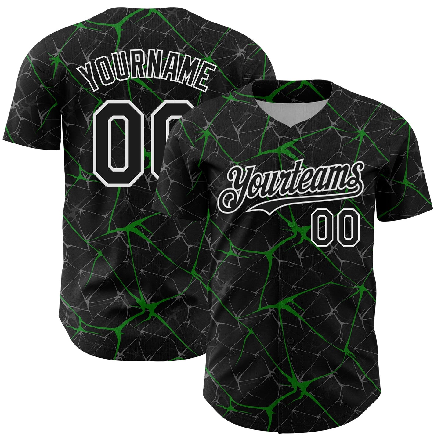 Custom Black Grass Green-White 3D Pattern Design Abstract Network Authentic Baseball Jersey - Main View