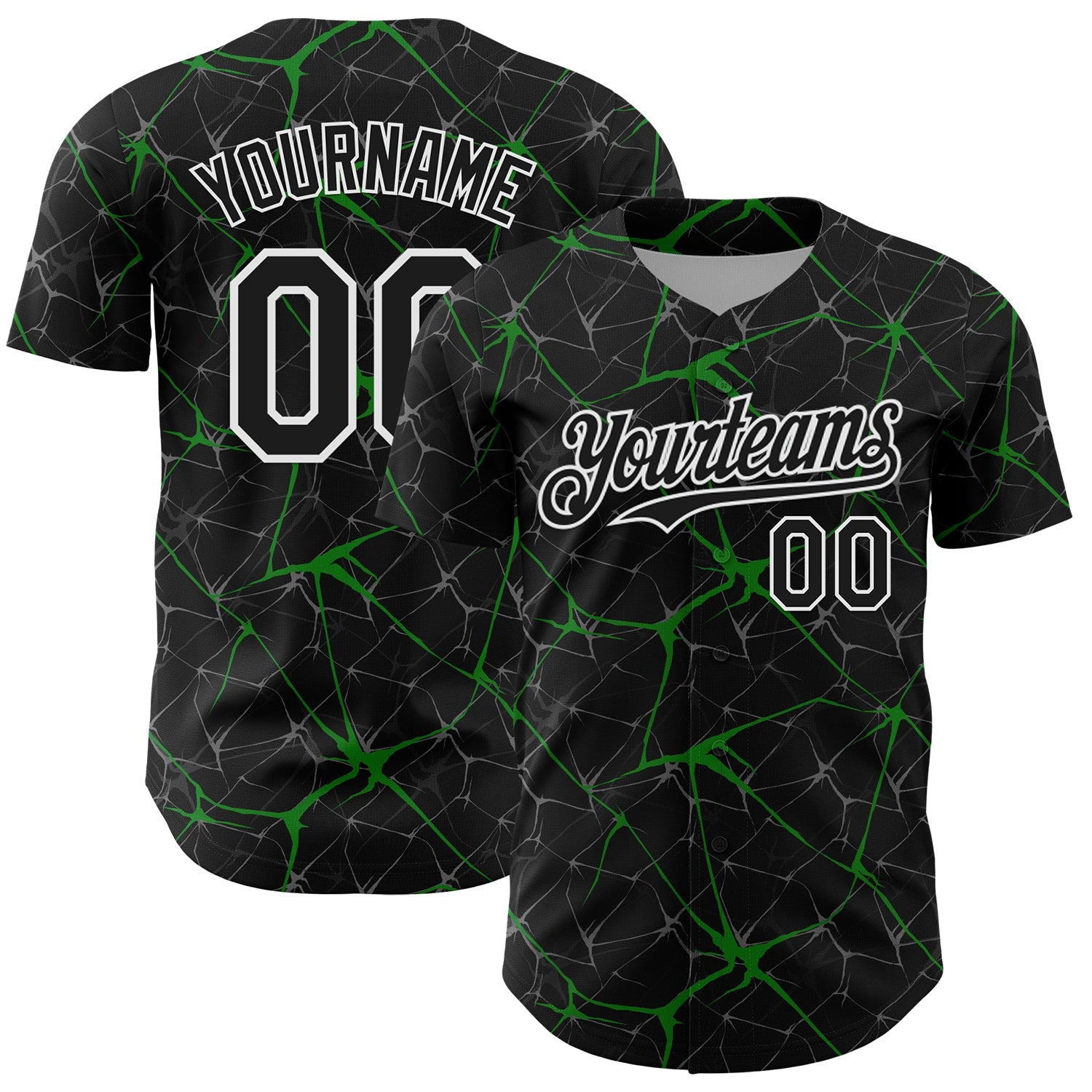 Custom Black Grass Green-White 3D Pattern Design Abstract Network Authentic Baseball Jersey - Main View