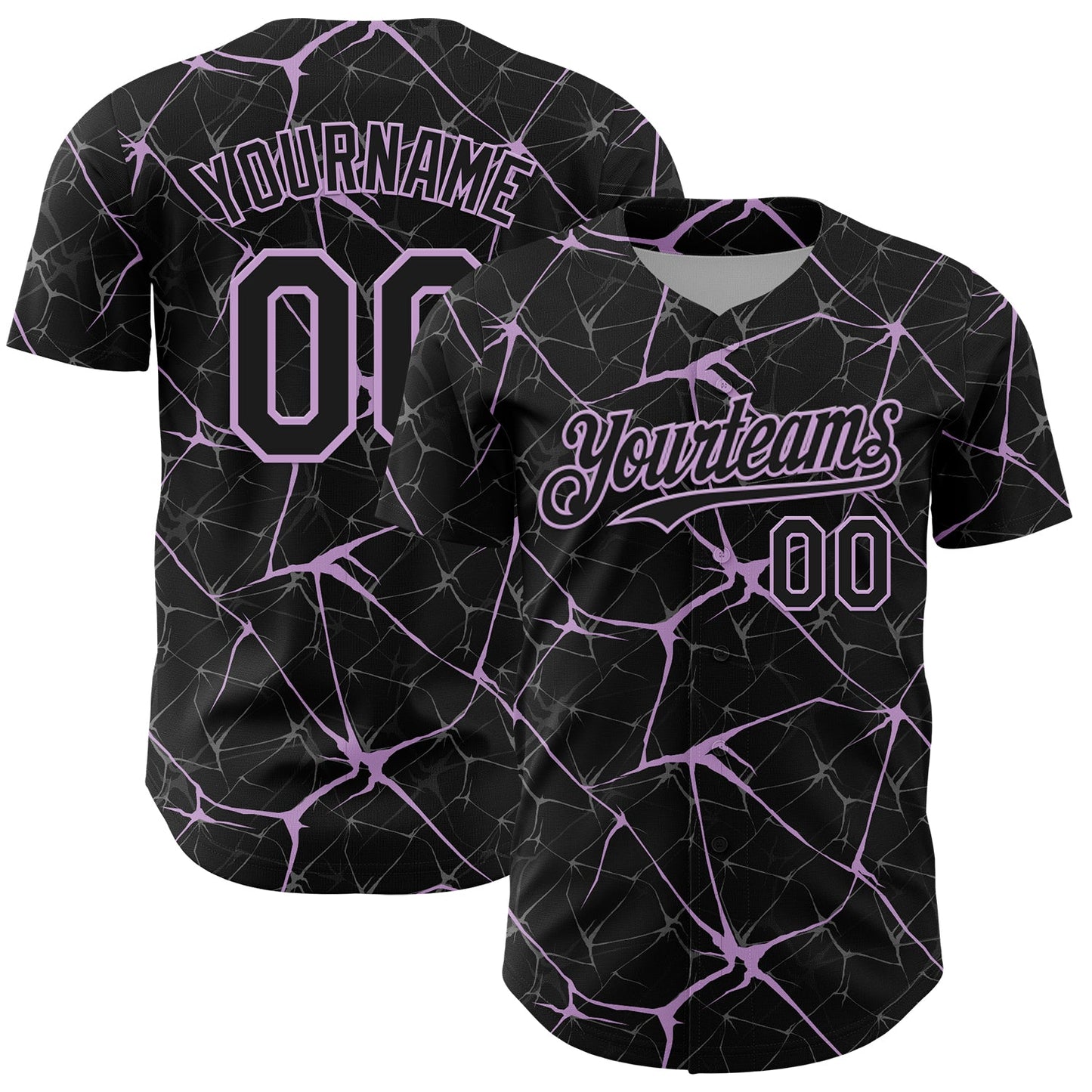Custom Black Light Purple 3D Pattern Design Abstract Network Authentic Baseball Jersey - Main View