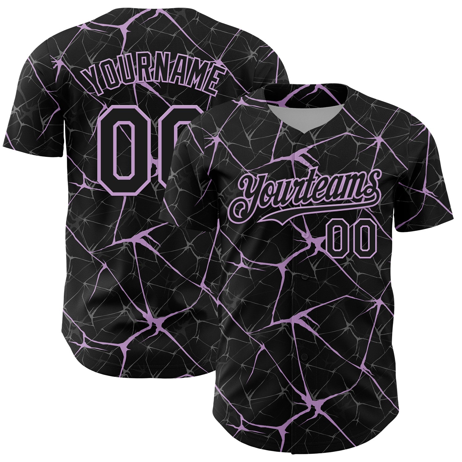 Custom Black Light Purple 3D Pattern Design Abstract Network Authentic Baseball Jersey - Main View
