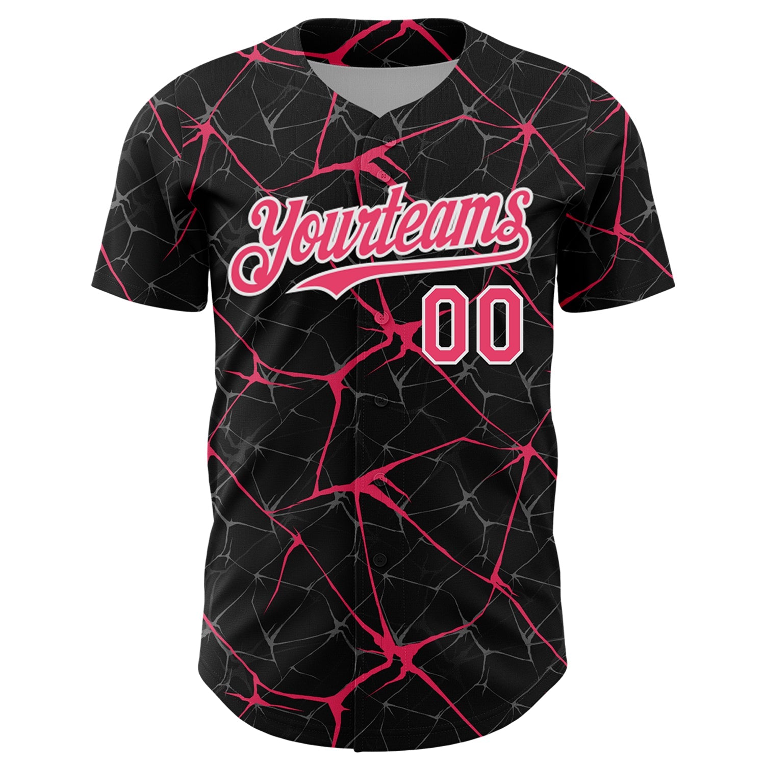 Custom Black Neon Pink-White 3D Pattern Design Abstract Network Authentic Baseball Jersey view 2