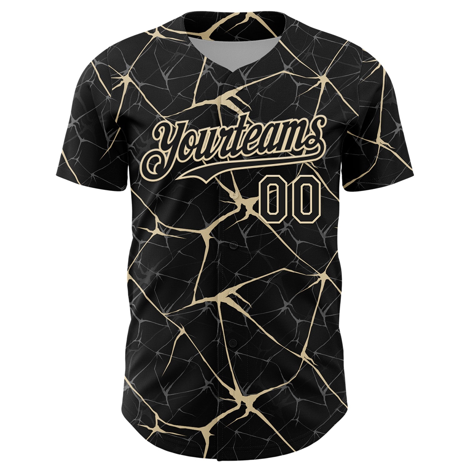 Custom Black Cream 3D Pattern Design Abstract Network Authentic Baseball Jersey view 2