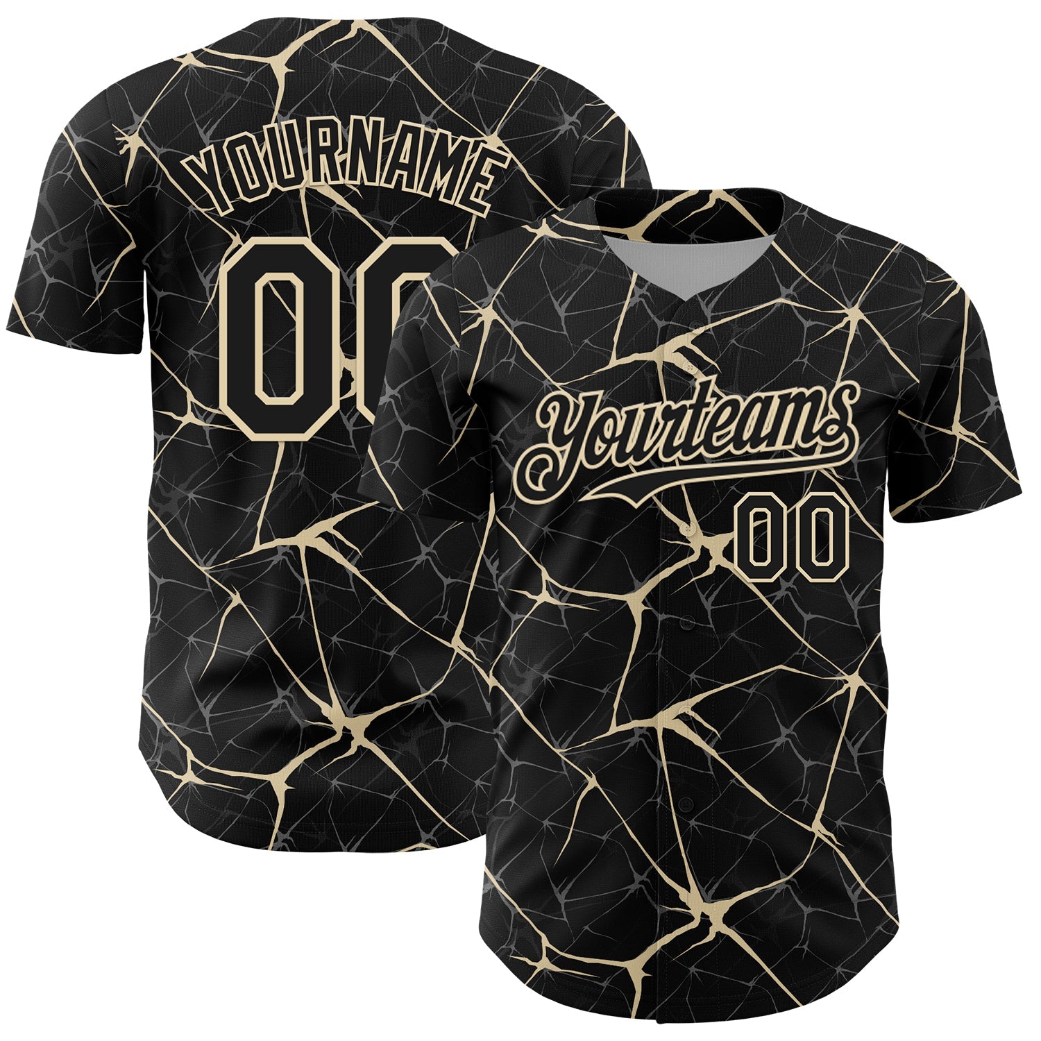 Custom Black Cream 3D Pattern Design Abstract Network Authentic Baseball Jersey - Main View