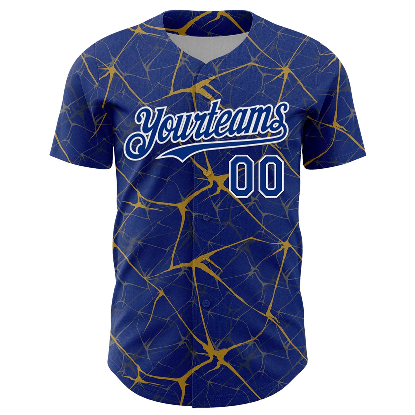 Custom Royal Old Gold-White 3D Pattern Design Abstract Network Authentic Baseball Jersey view 2