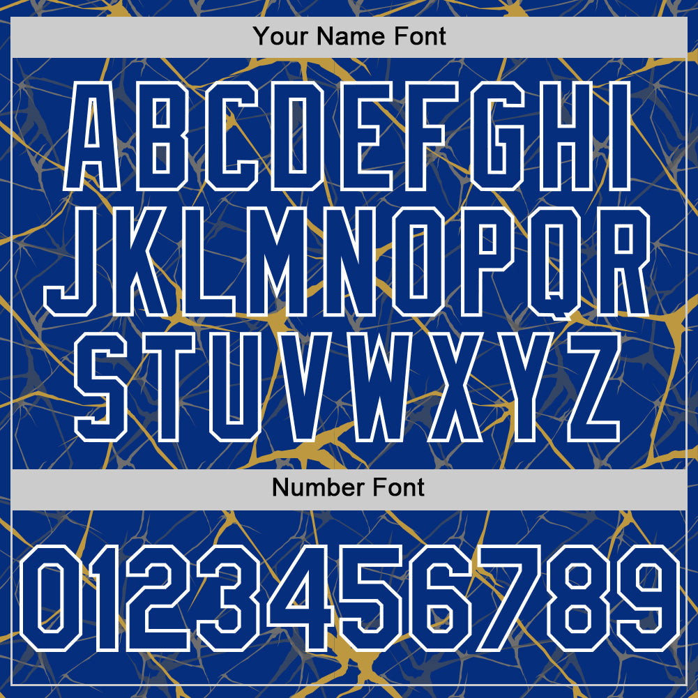 Custom Royal Old Gold-White 3D Pattern Design Abstract Network Authentic Baseball Jersey view 5