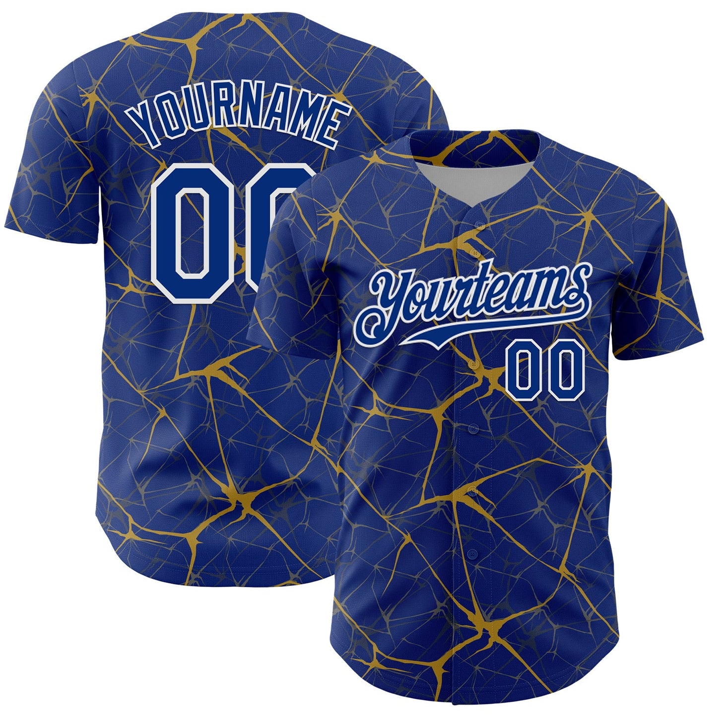 Custom Royal Old Gold-White 3D Pattern Design Abstract Network Authentic Baseball Jersey - Main View