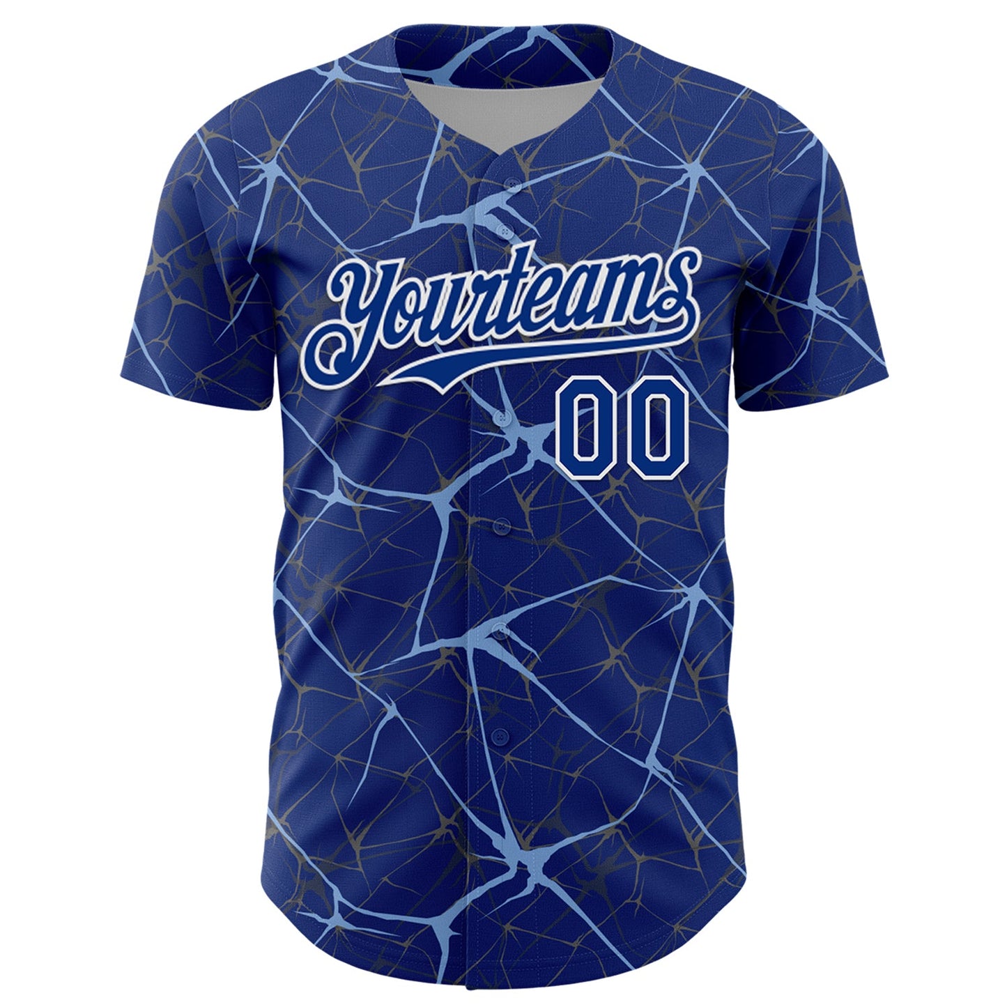 Custom Royal Light Blue-White 3D Pattern Design Abstract Network Authentic Baseball Jersey view 2
