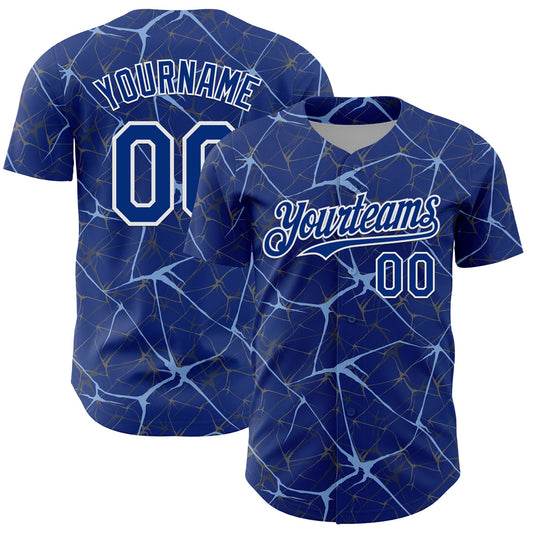 Custom Royal Light Blue-White 3D Pattern Design Abstract Network Authentic Baseball Jersey - Main View