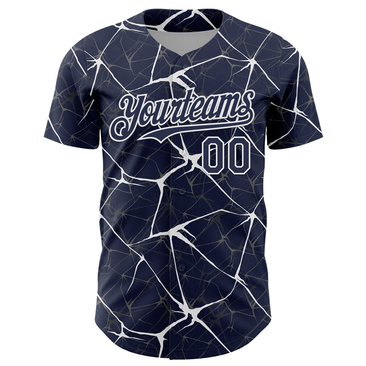 Custom Navy White 3D Pattern Design Abstract Network Authentic Baseball Jersey view 2