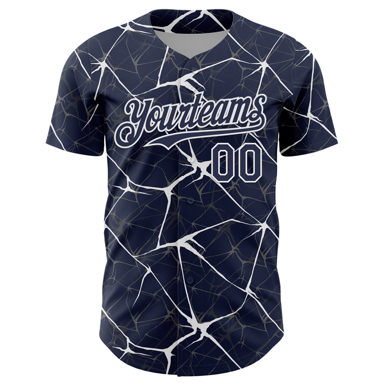 Custom Navy White 3D Pattern Design Abstract Network Authentic Baseball Jersey view 2
