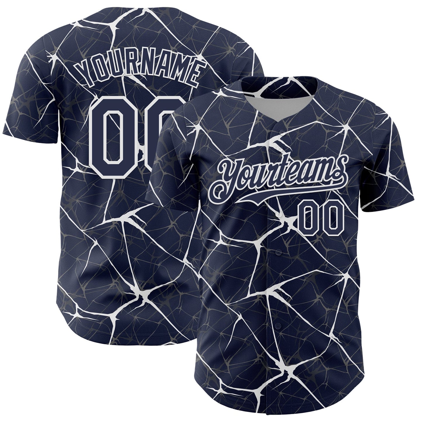 Custom Navy White 3D Pattern Design Abstract Network Authentic Baseball Jersey - Main View