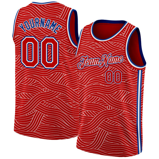 Custom Red Royal-White Authentic City Edition Basketball Jersey - Main View